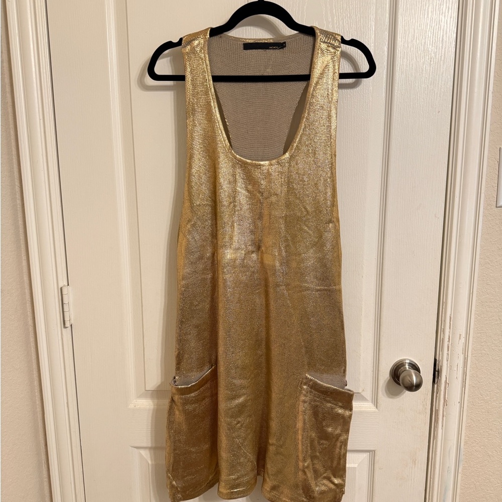 Gold Sleeveless Dress with Pockets